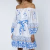 Juliet Dunn Cage Block Boho Dress Blue Cage Block Blue New