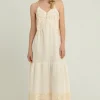 Greek Archaic Kori Triangle Strappy Maxi Dress Natural White/Gold Discount
