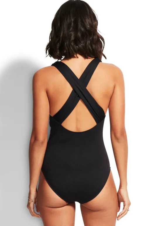 Seafolly Active Cross Back Swimsuit Black Outlet