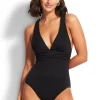 Seafolly Active Cross Back Swimsuit Black Outlet