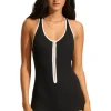 Seafolly Beach Bound Retro Boyleg Swimsuit Black New