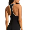 Seafolly Beach Bound Retro Boyleg Swimsuit Black New