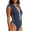 Seafolly Beach Bound Zip Front Swimsuit Navy Discount