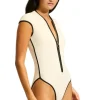 Seafolly Beach Bound Zip Front Swimsuit Ecru Clearance