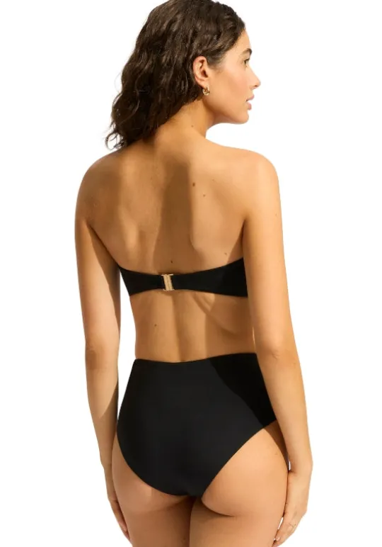 Seafolly Beau Bandeau High Waisted Bikini Black New