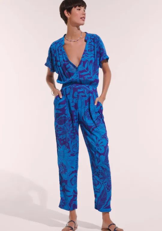 Poupette St Barth Becky Jumpsuit Blue Gauguin Fashion