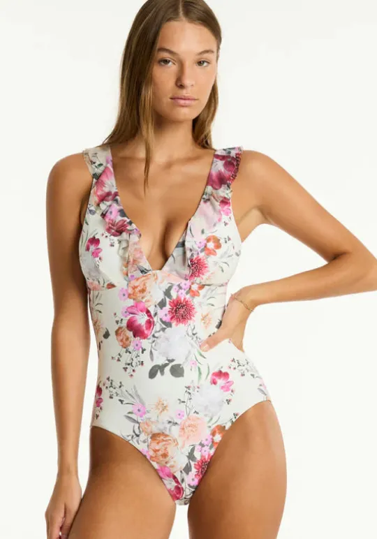 Sea Level Belle Frill Swimsuit Belle/White Online