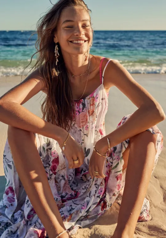 Sea Level Belle Tiered Maxi Sundress Belle/White Discount