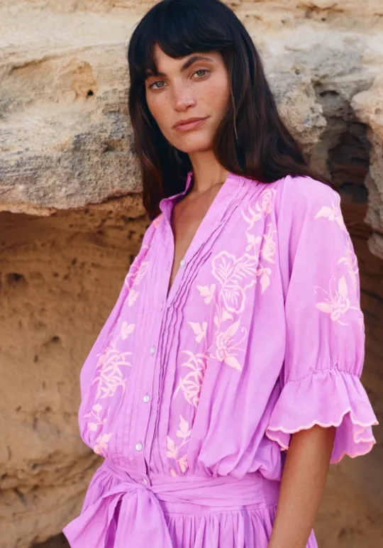 Juliet Dunn Butterfly Blouson Dress Violet Online