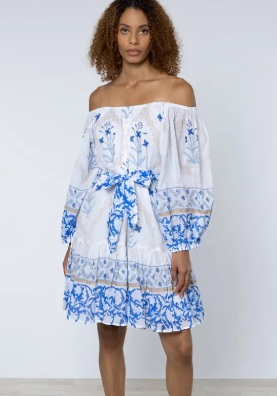 Juliet Dunn Cage Block Boho Dress Blue Cage Block Blue New