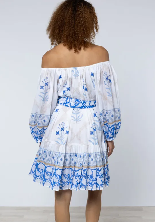 Juliet Dunn Cage Block Boho Dress Blue Cage Block Blue New