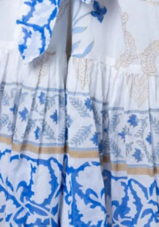 Juliet Dunn Cage Block Boho Dress Blue Cage Block Blue New