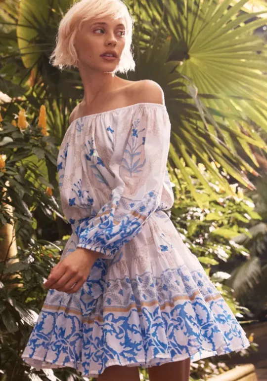 Juliet Dunn Cage Block Boho Dress Blue Cage Block Blue New