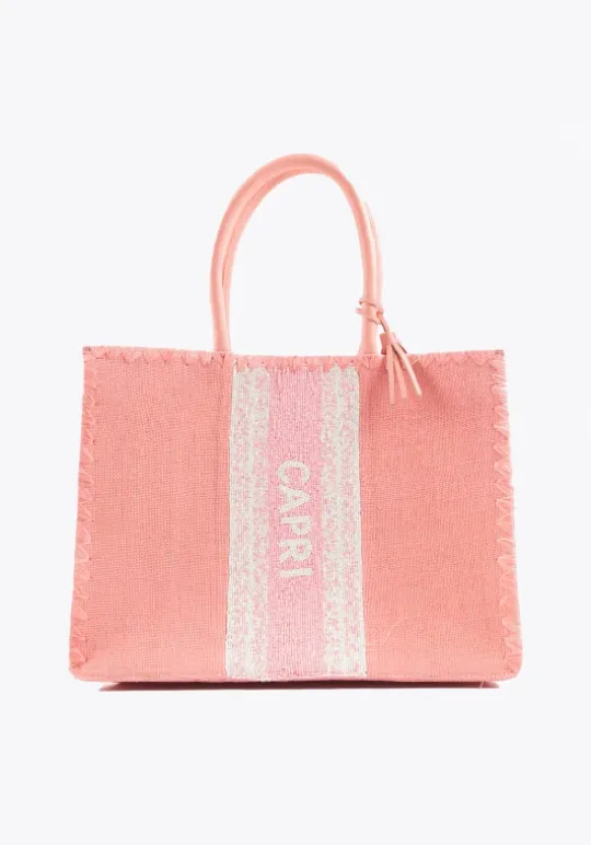 De Siena Capri Jute Tote Pink Sale