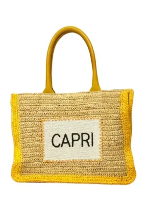 De Siena Capri Natural Raffia Bag Yellow Outlet