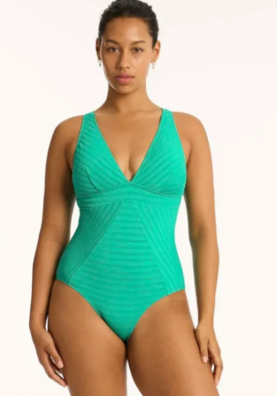 Sea Level Capri Panel Swimsuit Evergreen Clearance