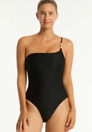 Sea Level Caracus One Shoulder Swimsuit Black Online