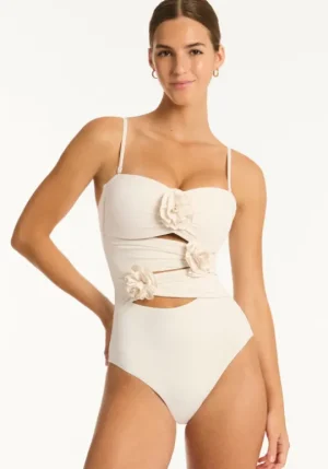 Sea Level Casa Del Mar Flower Bandeau Swimsuit Coconut Fashion