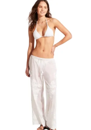 Seafolly Casablanca Embroidered Beach Trousers White Discount