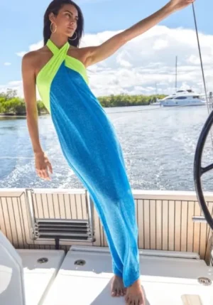 Pitusa Colour Block Jumpsuit Blue Fashion