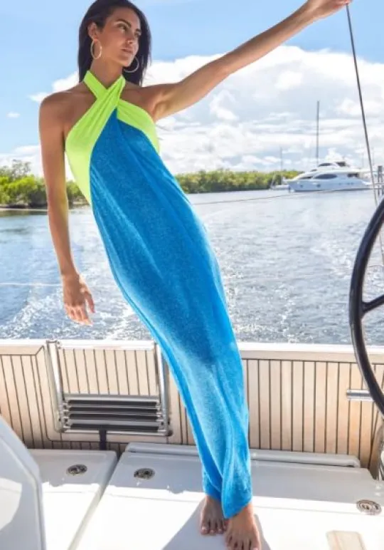 Pitusa Colour Block Jumpsuit Blue Fashion