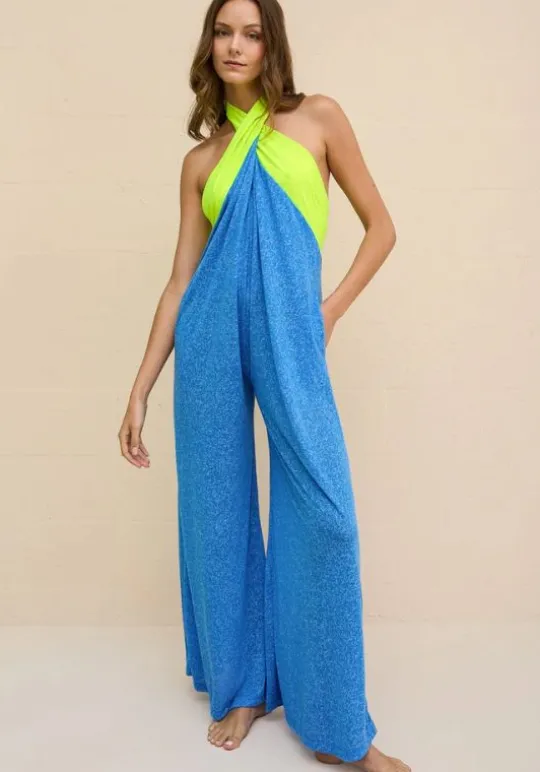 Pitusa Colour Block Jumpsuit Blue Fashion