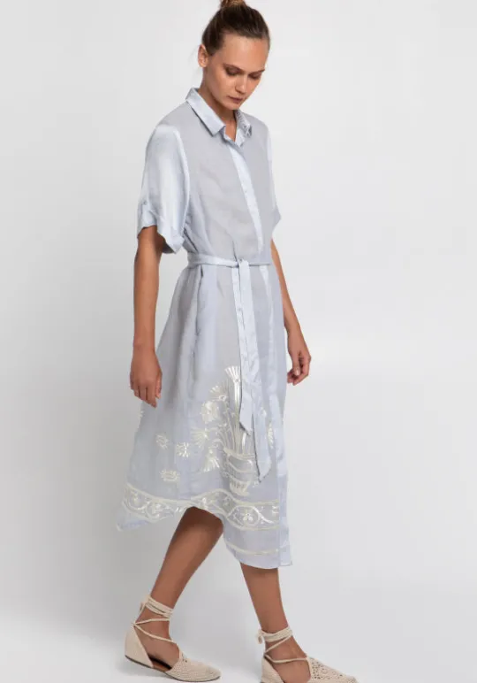 Greek Archaic Kori Crete Button Down Midi Dress Grey Discount
