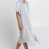 Greek Archaic Kori Crete Button Down Midi Dress Grey Discount