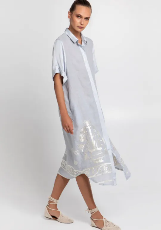 Greek Archaic Kori Crete Button Down Midi Dress Grey Discount