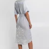 Greek Archaic Kori Crete Button Down Midi Dress Grey Discount