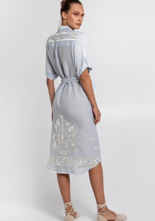 Greek Archaic Kori Crete Button Down Midi Dress Grey Discount