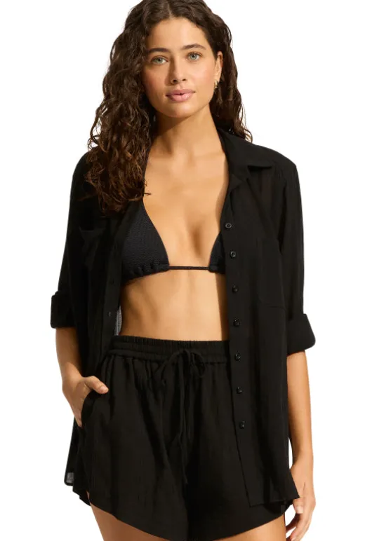 Seafolly Crinkle Beach Shorts Black Outlet