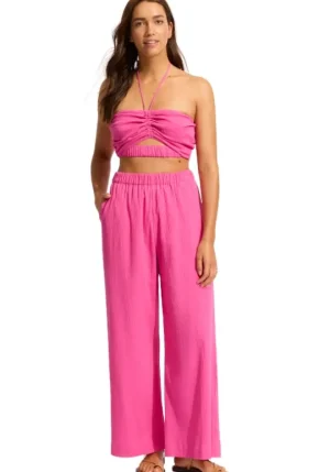 Seafolly Crinkle Beach Trousers Hot Pink Discount