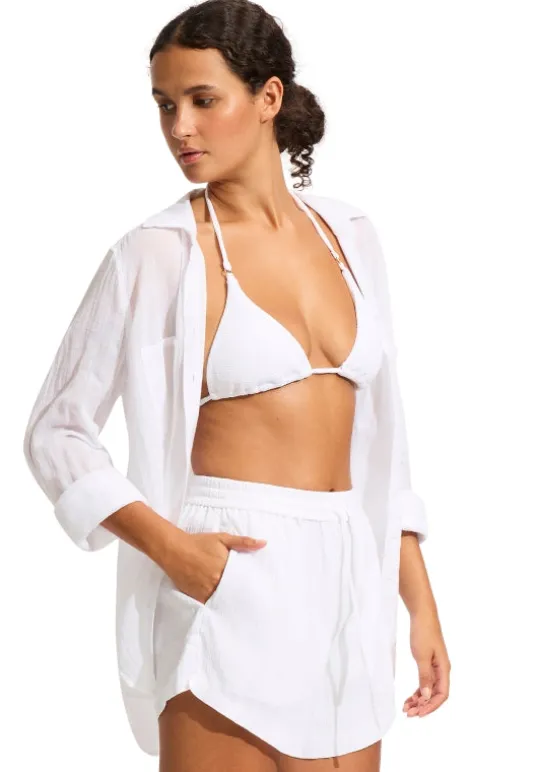 Seafolly Crinkle Shorts White New