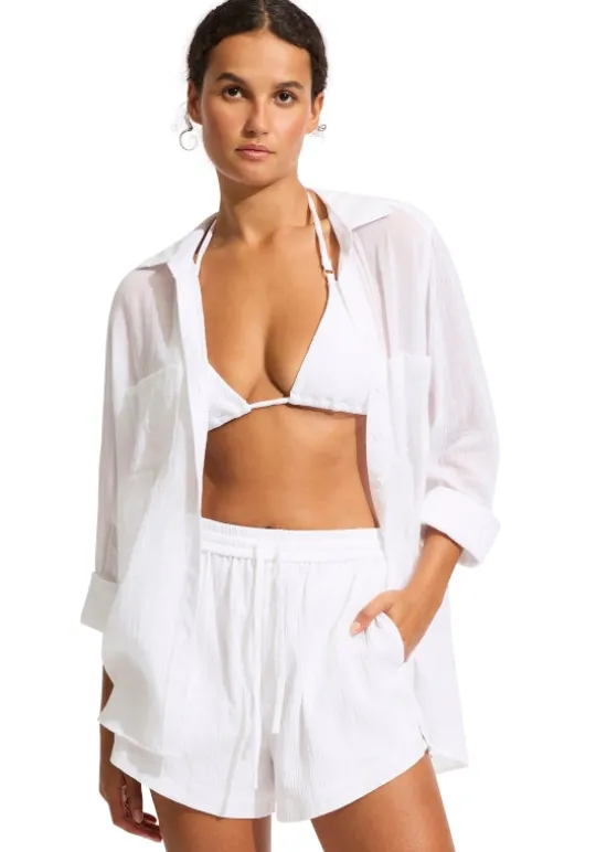 Seafolly Crinkle Shorts White New