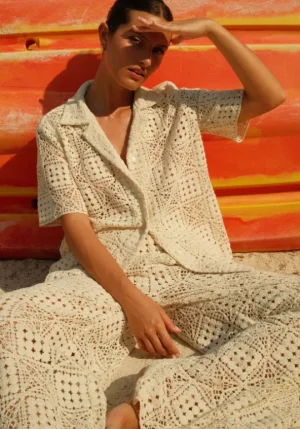 Pitusa Crochet Beach Pants Ecru Fashion