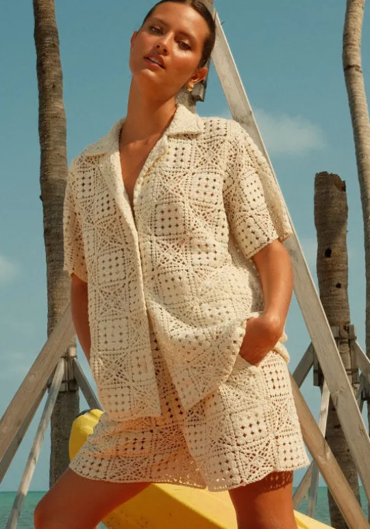 Pitusa Crochet Beach Shirt Ecru Online