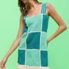 Pitusa Crochet Checkered Mini Dress Blue Fashion