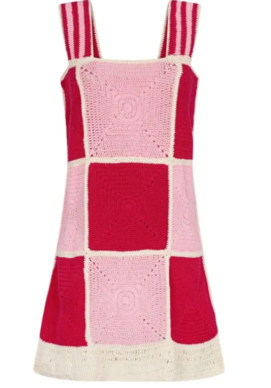 Pitusa Crochet Checkered Mini Dress Pink Sale