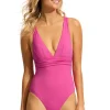 Seafolly Cross Back Swimsuit Hot Pink New