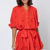 Juliet Dunn Cut Out Blouson Dress Red Hot