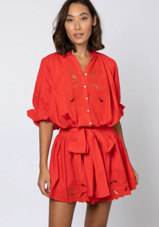 Juliet Dunn Cut Out Blouson Dress Red Hot