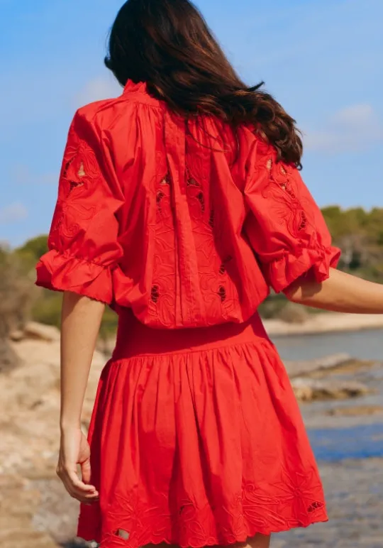 Juliet Dunn Cut Out Blouson Dress Red Hot