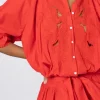 Juliet Dunn Cut Out Blouson Dress Red Hot