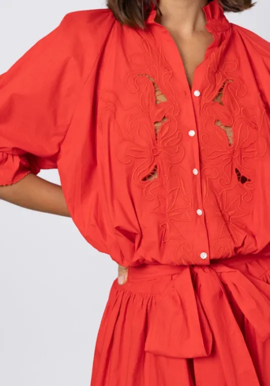 Juliet Dunn Cut Out Blouson Dress Red Hot