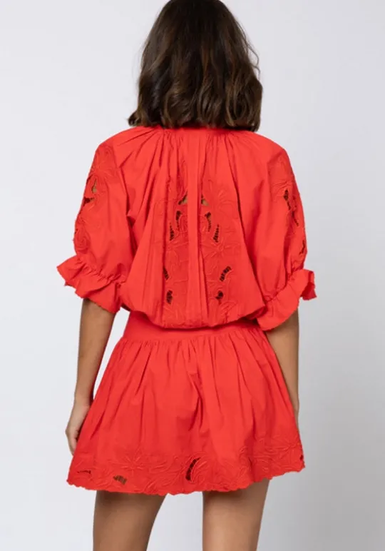 Juliet Dunn Cut Out Blouson Dress Red Hot