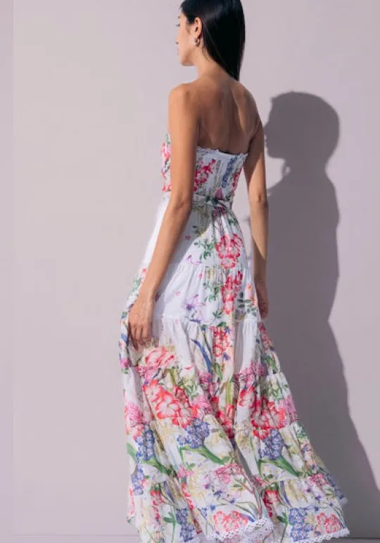 Charo Ruiz Danny Long Dress White Botanical Discount