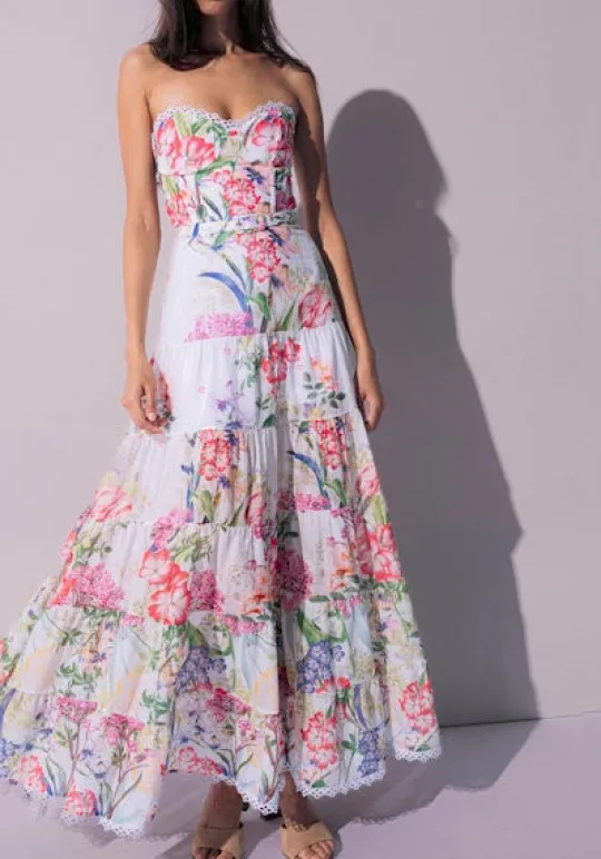 Charo Ruiz Danny Long Dress White Botanical Discount