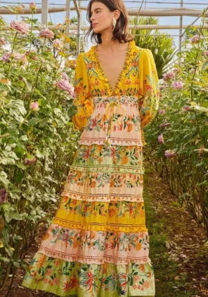 Farm Rio Delicate Flowers Stripes Maxi Dress DelicateFlowers Outlet