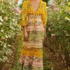 Farm Rio Delicate Flowers Stripes Maxi Dress DelicateFlowers Outlet